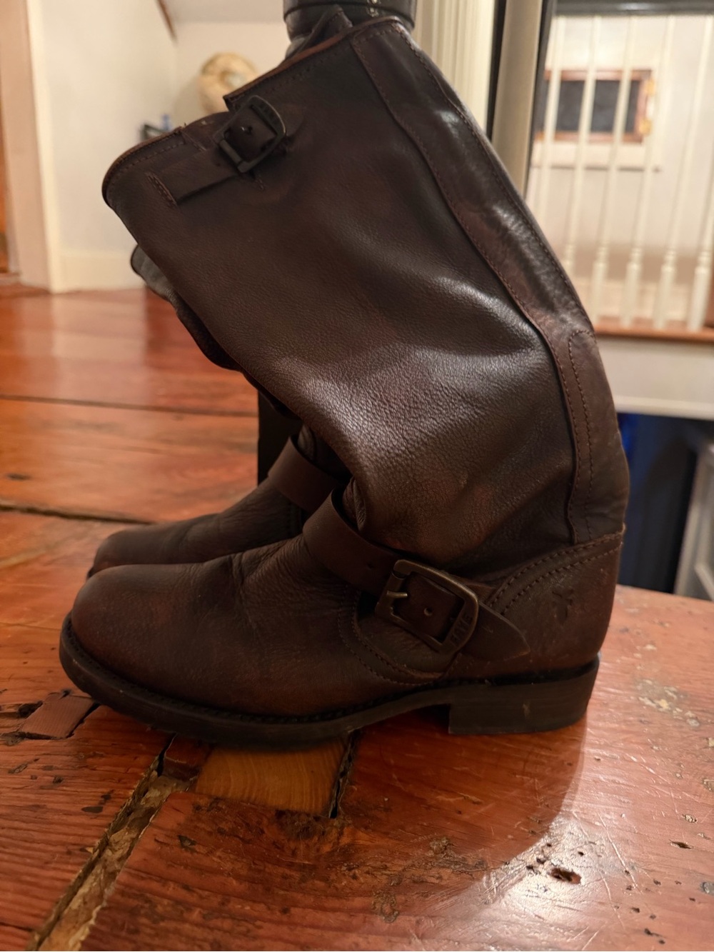 Frye Brown Leather Harness Engineer Boots